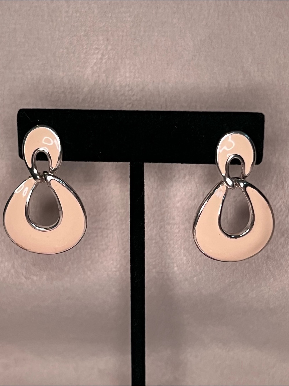 Napier Silver Tone Ivory Enamel Open Teardrop Earrings